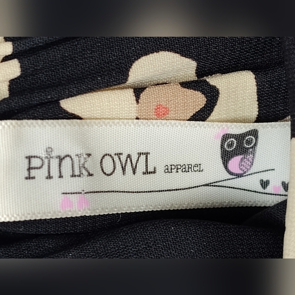 Pink Owl Apparel Women's Black and Cream Floral Print Mini Dress | Size Medium - Picture 3 of 7